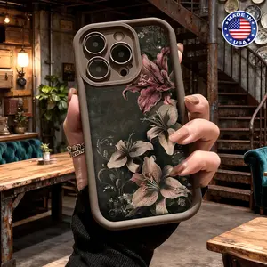 Vintage Dark Floral Pattern Aesthetic Case for iPhone 17 16 15 14 Pro Max 13 12 11 XR XS Plus Air Slim Lightweight Shockproof Anti Drop Protective Durable TPU Cover