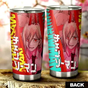 [New Anime Drinkware - Sale Up To 35%] Power Tumbler Cup, Chainsaw Man Anime Car Interior Accessories, Fiery Devil Girl Mug, Bold Anime Drinkware, Otaku Gift