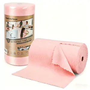 How's My House Microfiber Cleaning Cloth Roll -75 Pack, Tear Away Microfiber Towels, 12" x 12", Reusable, Washable, Scratch Free, Ultra Absorbent Dish Rags for Car, Home, Garage or Shop Household Items Smooth，FathersDayGift Pink