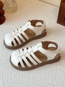 Woven Strap Sandals, Hollow Out Soft Sole, Elegant Sweet Toddler Summer Shoes, Sparkling Design for Outdoor Wear