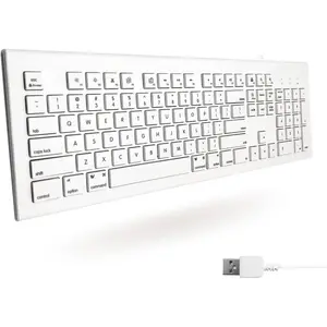 Full Size USB Wired Keyboard for  and PC - Plug & Play Wired  Keyboard - Compatible  Keyboard with 15 Shortcut  for Easy Controls & Navigation of Macbook Pro/Air, iMac