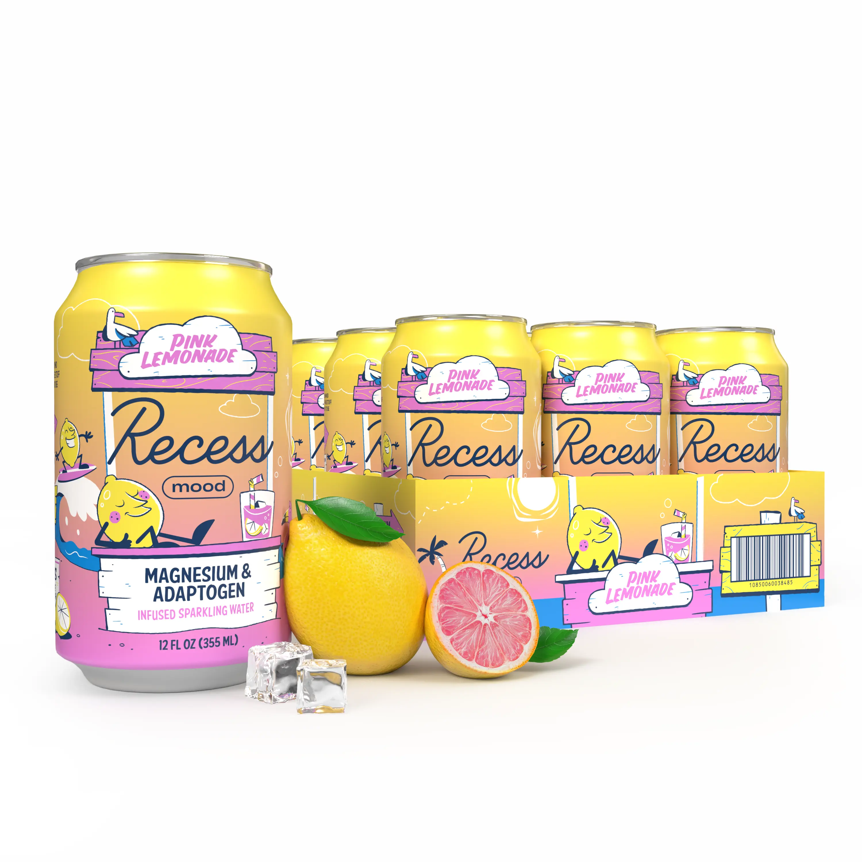 Recess Mood Magnesium & Adaptogen Drink, Relaxation Beverage, 12 ounce (Pink Lemonade, 12 pack)