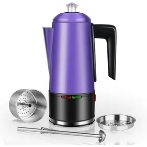 Coffee Percolator 12 CUPS Percolator Coffee Pot Stainless Percolator Coffee Maker with Clear Knob Cool-Handle Auto Keep Warm Function (Purple)