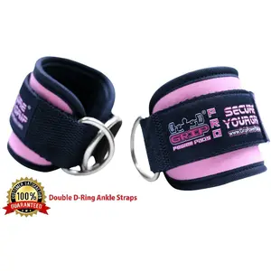 Pink Ankle Straps for Cable Machines Double D-Ring Adjustable Neoprene Premium Cuffs to Enhance Legs, Abs & Glutes For Men & Women