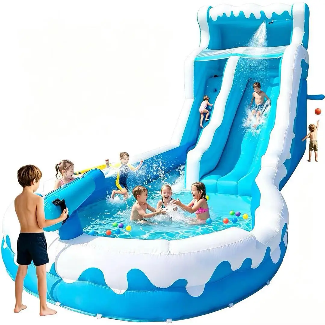 FBSPORT 20.5FT Large Inflatable Water Slide for Kids, Inflatable Bounce House with Water Slide, Large Pool and 550W Blower Indoor Outdoor
