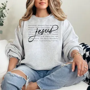 Names of Jesus Crewneck Sweatshirt, Christian Faith Typography Graphic