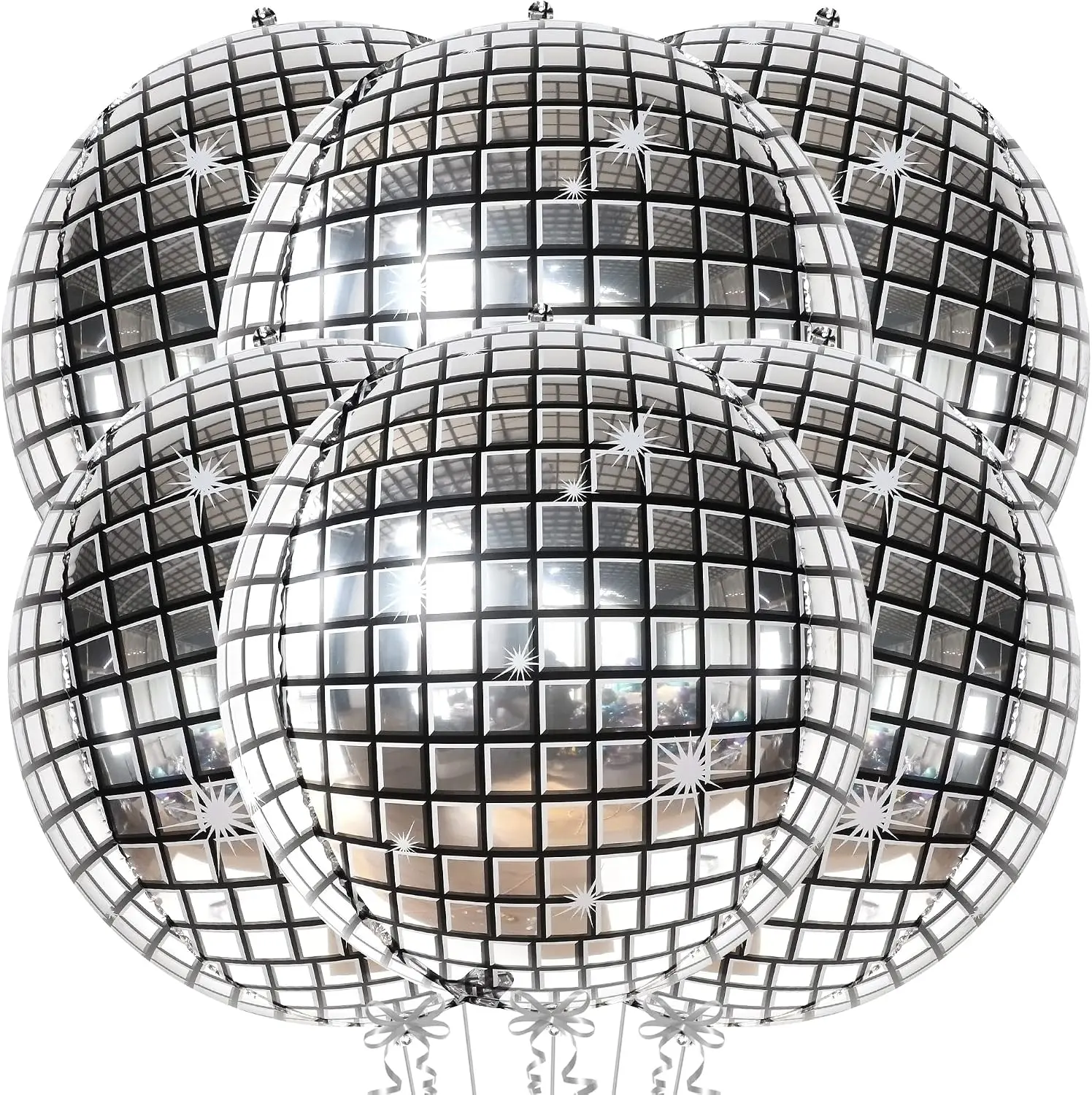 6-Pack 22 Inch Silver Disco Ball Balloons for 70s Theme Bachelorette Birthday Party Decorations