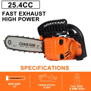 25.4cc 2-Stroke Portable Chain Saw, Handheld High-Power Logging Saw, Home Gas Small Garden Saw Woodworking Tools