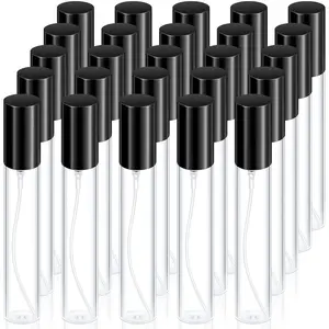 25 Pcs 15 ml Black Glass Refillable Perfume Bottles for Travel Portable Empty Perfume Atomizer Sprayers Mini Sample Fragrance Containers