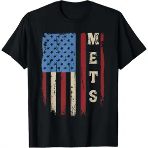 Mets Name Retro Vintage First Name Mets Lover Usa Flag T-Shirt,Made in USA