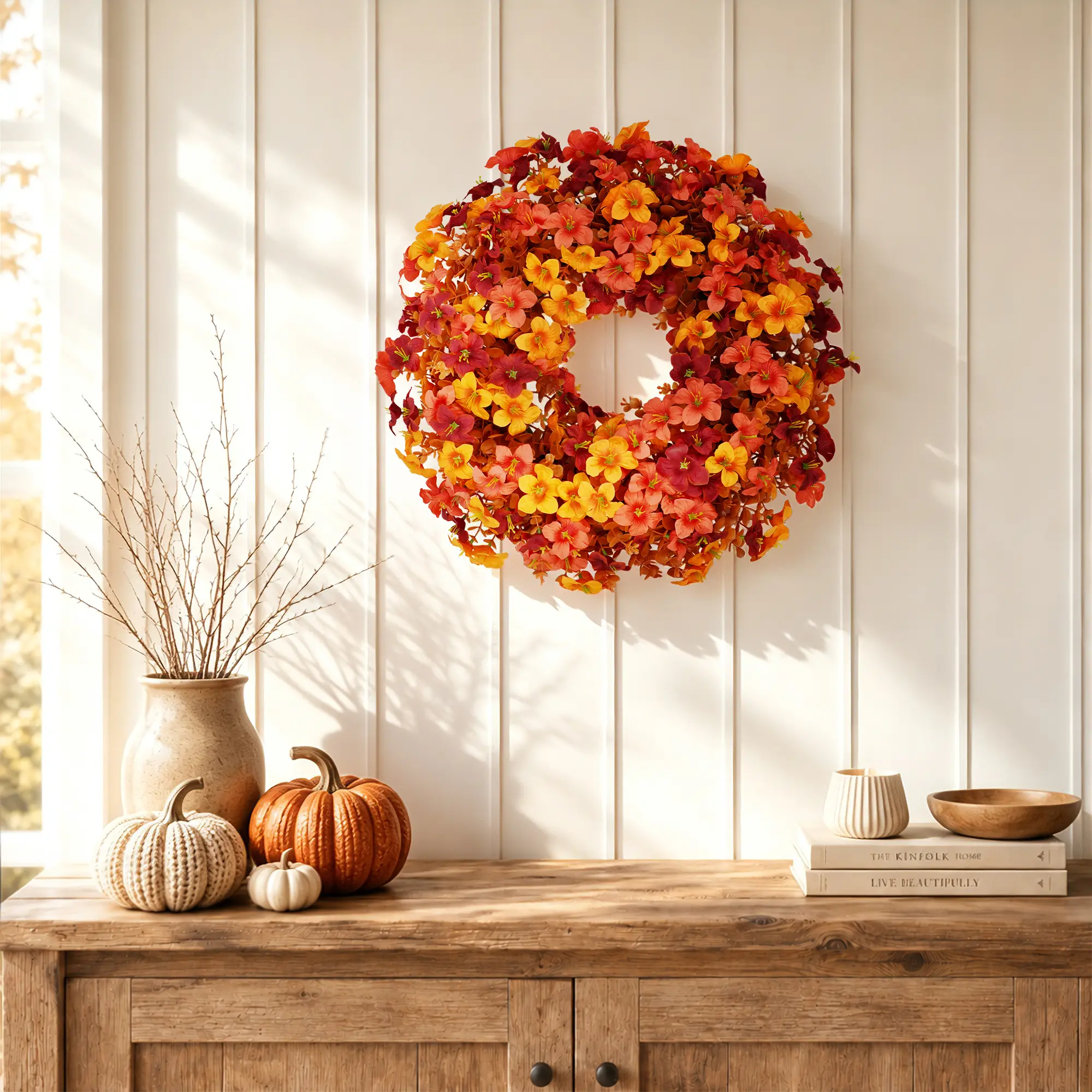 22" Premium Fall Floral Wreath - Warm Autumn Colors for Porch, Wall & Home Decor