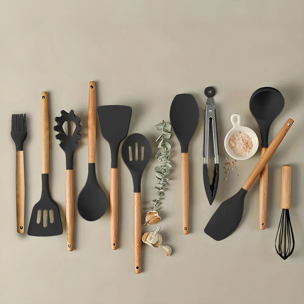 Silicone Kitchen Utensil Set, 11pcs Non-stick Cooking Utensils with Wooden Handle, Kitchen Cookware Sets, Cooking Tools for Daily Use, Kitchen Cooking Accessories, Household Kitchen Cooking, Home and Kitchen, Kitchenware Utensils
