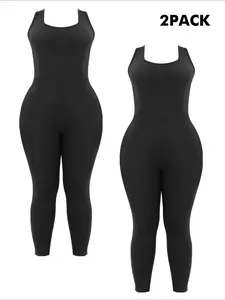2 Pack Women's Sleeveless Jumpsuit, High Waist Stretch One Piece Bodysuit, Casual Bodycon Outfit for Daily Wear Travel Workout summerwins
