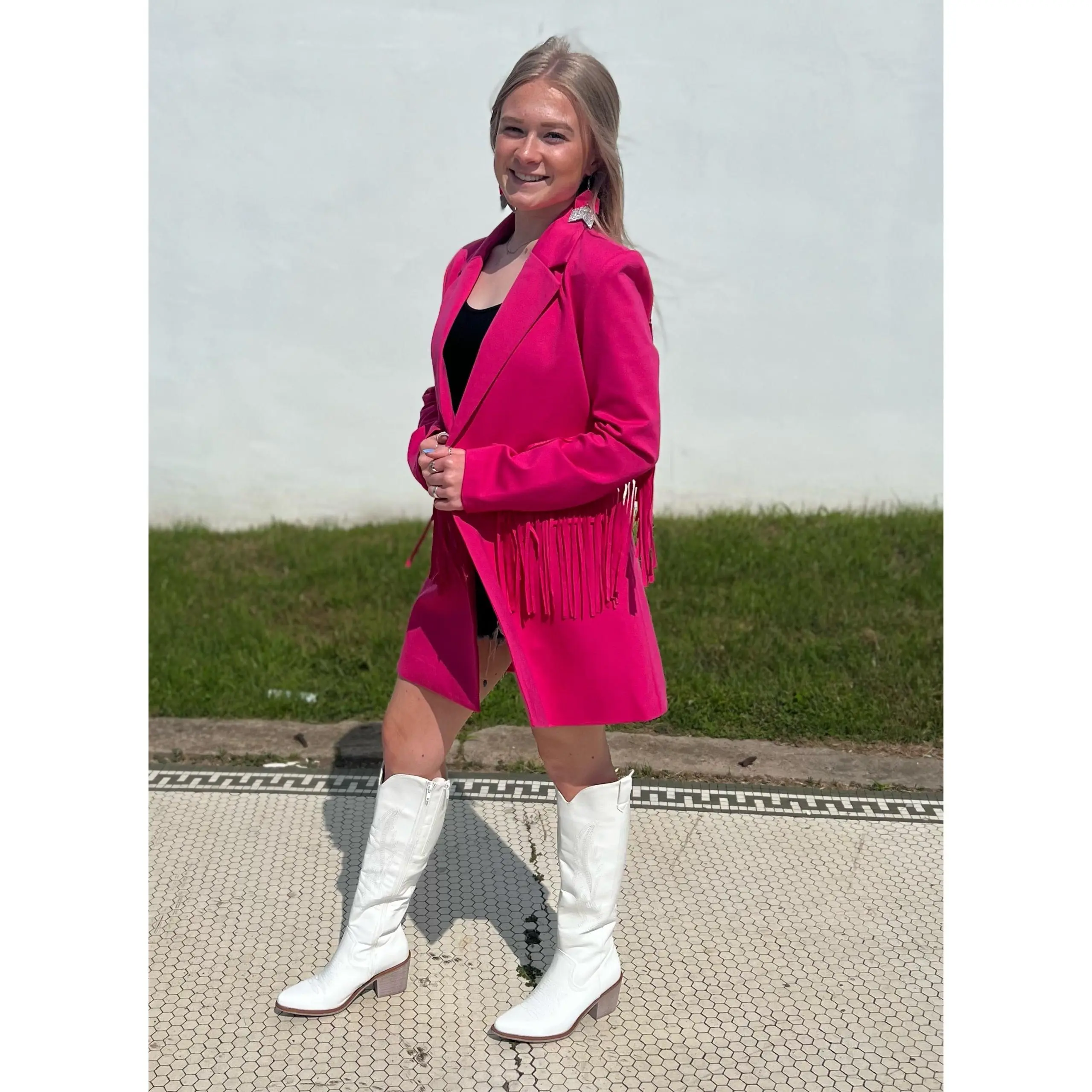 Moxie Pink Fringe Blazer