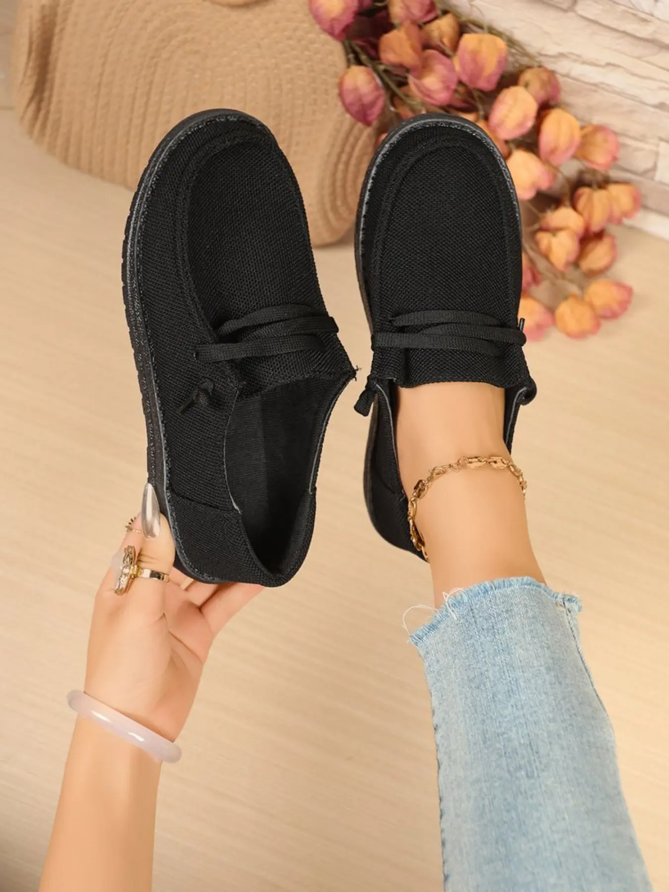 Women's Canvas Slip-On Loafers, Soft Rubber Sole, Anti-Slip Flat Casual Shoes, Walking Shoes, Spring & Fall New Arrival, Comfortable Everyday Wear, Casual Flat Footwear