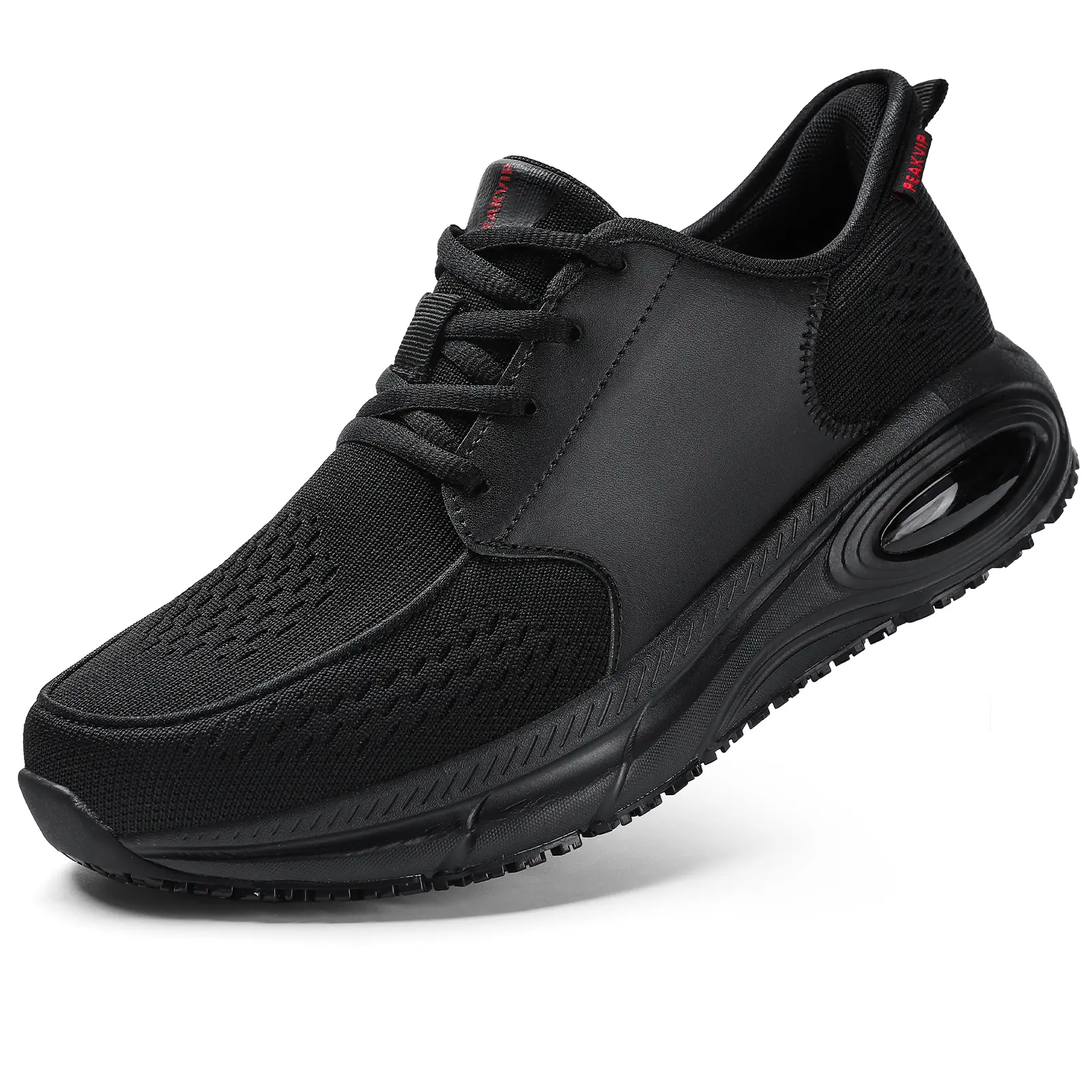 PEAKVIP Men's wide anti-slip work shoes, orthopedic waterproof shoes for food service, kitchen chef shoes, anti-slip sneakers with arch support, comfortable slip-on walking shoes