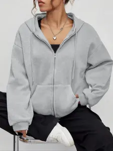 Women's Colorful Letter Print Hooded Jacket, Loose-Fit Long Sleeve Warm Coat, Sporty Casual Fall & Winter Outerwear, Thick Knit Fabric, Solid Sweatshirts