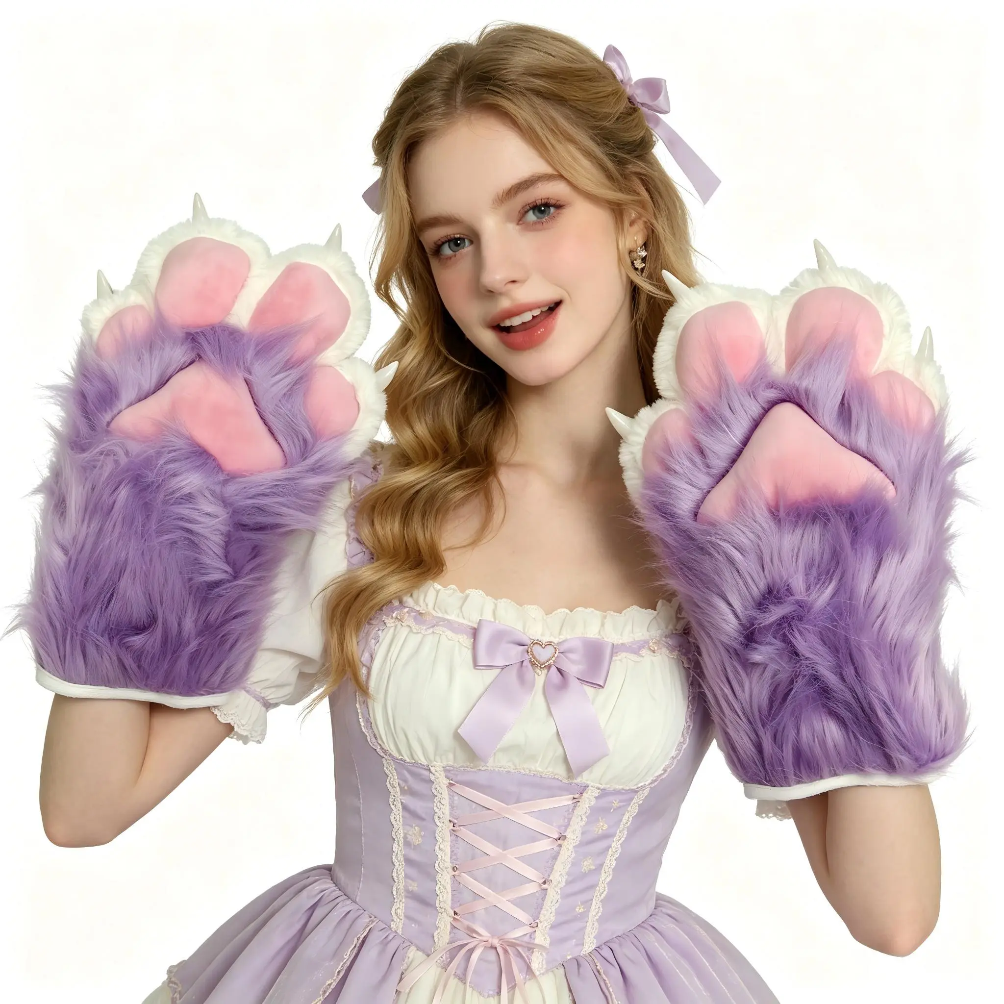 Fluffy Faux Fur Paw Mittens for Women, Warm Lined Cold Weather Gloves for Goth Lolita Cosplay Accessory, Cold Weather Women's Gloves, Faux Fur Lined Women's Gloves