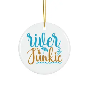 RIVER JUNKIE ORNAMENT, CHRISTMAS DECORATIONS, 3 INCHES CIRCLE ORNAMENT, CERAMIC ORNAMENT