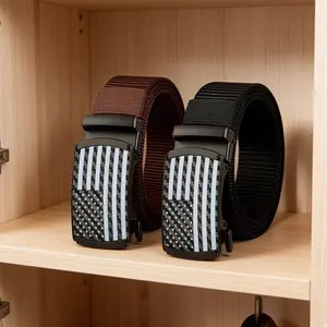 Men's Tactical Belt - Stretch Work Belt with Quick-release Buckle - American Flag Design - High Waist Buckle for Military-style Jeans & Hiking - Durable Nylon Webbing - Infinite Adjustability - Everyday Carry