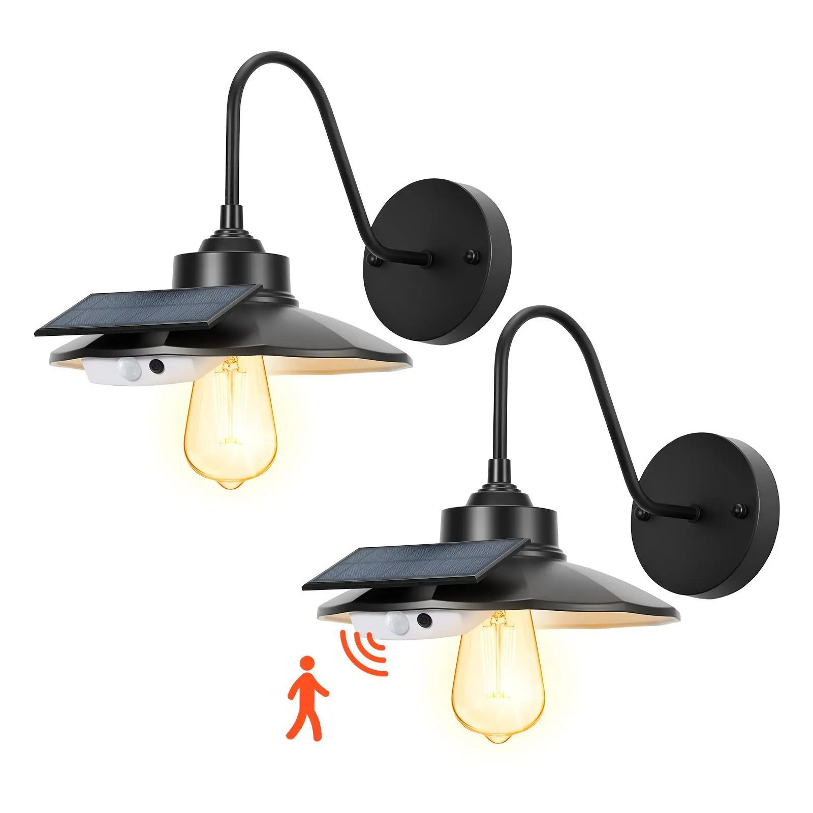 【Summerfinds】VEVOR Solar Outdoor Barn Light,  , 3 Lighting Modes and Motion Sensor, 2-Pack Gooseneck Light Fixture, Farmhouse Wall Sconce, with E27 Bulb Compatible, Waterproof for Porch, House, Entryway, Garage, Black