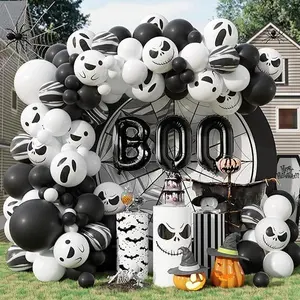 Halloween Balloon Arch Kit, Ghost Balloon Garland, Halloween Party Decorations with Black White Balloon Printed Balloon for Halloween Theme Party Indoor Outdoor Decorations