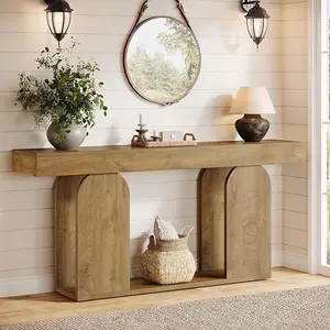 Tribesigns 70.9-Inch Extra Long Farmhouse Console Table, 2-Tier Wooden Entryway Console with Storage Shelf, Sofa Table Behind Couch for Hallway, Living Room, Entrance, Light Brown