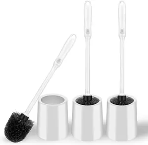 Brush and Holder Set, 3 Pack Long Handle Non-Slip Grip Bowl Brush​, Hard Brush, Deep for Toilets, Easy to Assemble White﻿