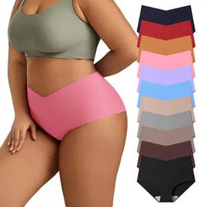 HOTCOM Women's High Waist Seamless Underwear Plus Size Brief No Show Elastic Comfortable Panties 11 Pack XS-XXL Basic Minimalist Everyday Lingerie Mixed Color Fit