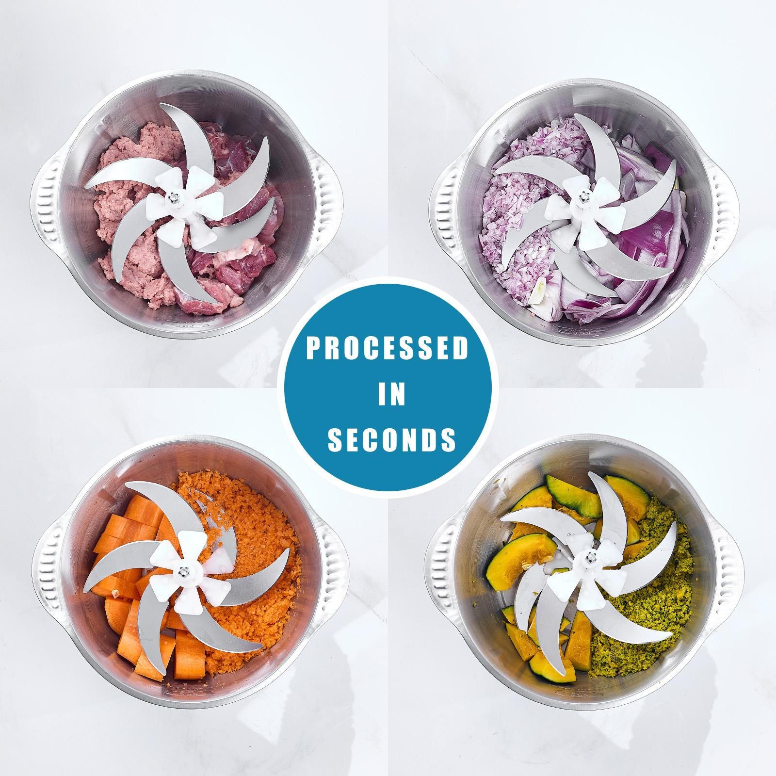 5L Food Processor & Meat Grinder, Vegetable Chopper with 6 Blades, Transparent Visual Lid and Stainless Steel Bowl, Easy to Clean, Dishwasher Safe