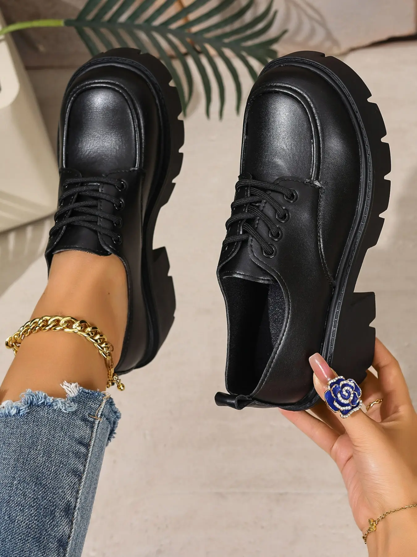 Women's Vintage Thick Sole Oxford Shoes, Lace Up Oxfords, Chunky Heel Lace-Up Derby Shoes, Comfortable Anti-Slip Casual Daily Commute Shoes, Daily Office Shoes, Walking Shoes, Casual Work Shoes