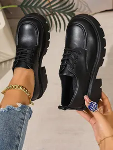 Women's Vintage Thick Sole Oxford Shoes, Chunky Heel Lace-Up Derby Shoes, Comfortable Anti-Slip Casual Daily Commute Shoes