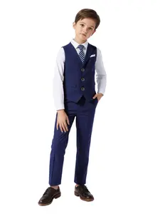 Boys' Junior Vest Suit Set for Weddings and Parties, Elegant Slim Fit Blazer, Pants, Special Occasion, Sleeveless, Natural Waist, Spring & Fall, Classic Sets