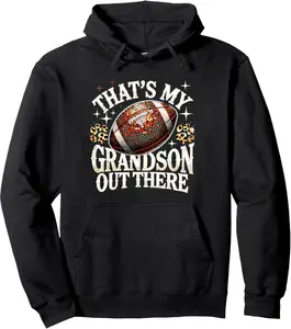 That's My Grandson Football Game Grandma Leopard bling bling Pullover Hoodie