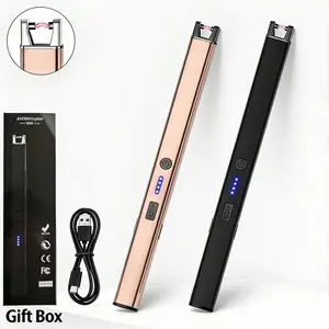 Set of 2 Windproof Plasma Arc USB-C Rechargeable Lighters, Featuring LED Battery Display And Safety Lock, Flameless Electronic Candle Lighters, Suitable for Camping, Barbecuing, Gas Stoves, And Home Use - Includes Gift Box