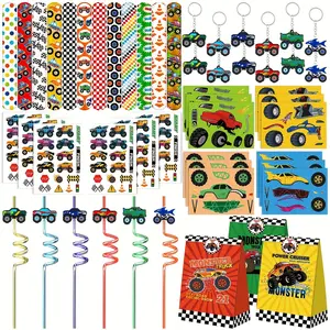 Monster Truck Party Favors Set Truck Theme Slap Bracelets Keychains DIY Stickers Straws Party Gift Bags Etc for Monster Truck Birthday Party Supplies Multi-Item Party Favor Packs
