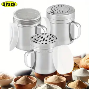 [Hand Tools Kits] Pack of 3 Stainless Steel Dredges With Handle,Fine Mesh + Medium Holes + Large Holes (10oz For Coarse Seasonings)