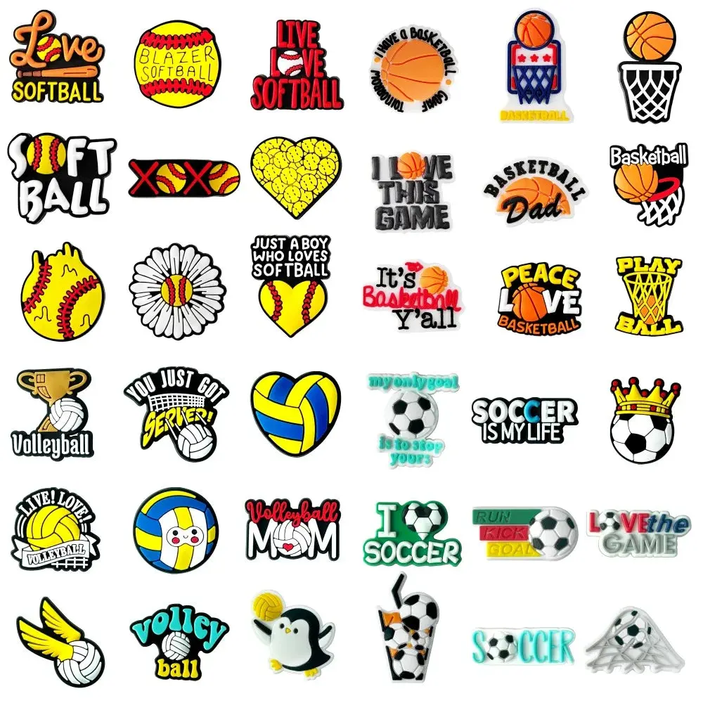 9PCS/set Sports Ball Series Softball Basketball Volleyball Football PVC Shoe Charms Clog Pin Sandal Shoes Accessories Xmas Gift