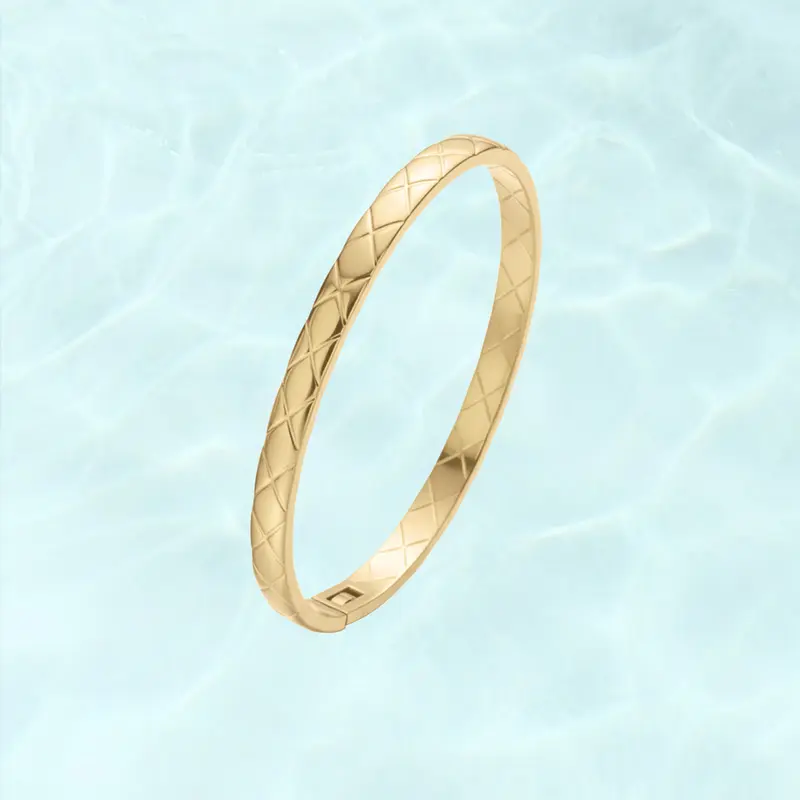 PAVOI Waterproof Quilted Bangle Bracelets for Women - 14K Gold Plated Stainless Steel Bangle - Dainty Gold Bracelet Dupe - Love Friendship Trendy Summer Fashion Jewelry