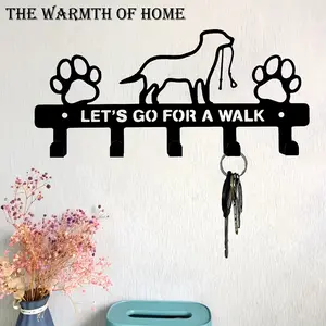Dog Paw Key Holder | "Let's Go for a Walk" Wall Rack, Cute Pet Organizer for Keys & Leash, Dog Mom Essential