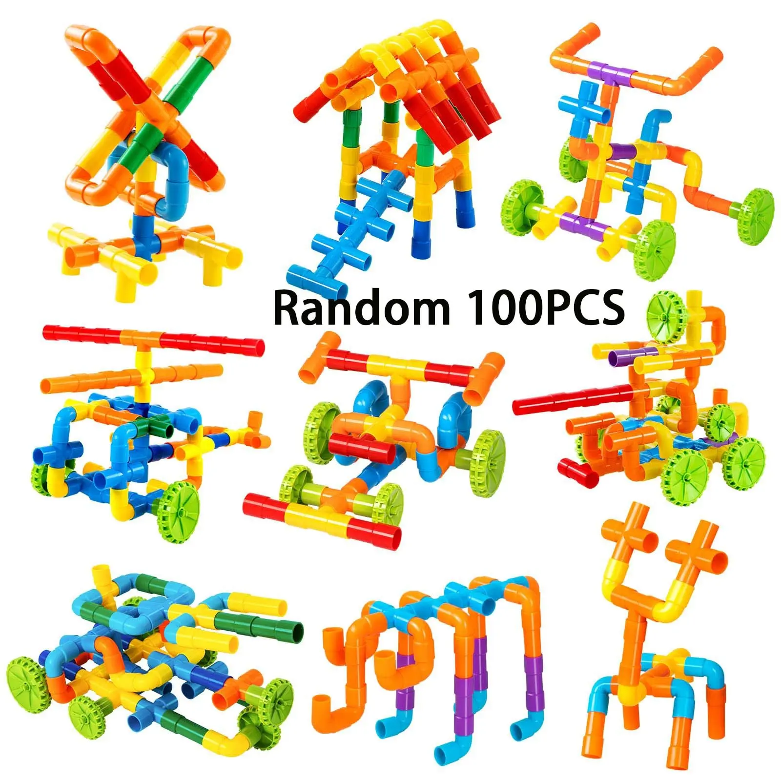 100 Pcs Creative Pipe Tube Sensory Toys, Stem Building Blocks, Stem Construction Set, Motor Skills Development, Educational Playset for Kids, Perfect Gift Idea, Building Block Sets, Stem Kit