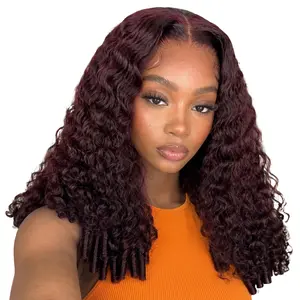 OQ HAIR Glueless Blackcurrant Brunette Burmese Curly Wig with Drawstring Pre-cut 13x6 Lace Frontal Human Hair Wigs Beginners Friendly Summer Wig