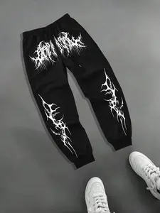 Men's Casual Sporty Long Pants, Gothic Thorn Pattern Print, Drawstring Ankle Cuff, Fitted Jogger Pants for All Seasons