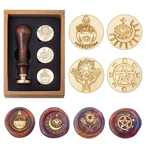 Wax Seal  Set, Pagan Pentagram Moon Phases Sealing  ,  Evil Eye Triple Moon Pentacle and Sun Bottle  Kit with  Box for Letter Envelope  Invitation Card