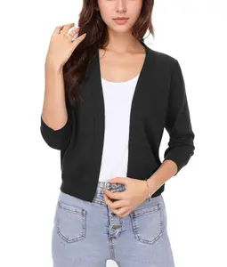 ZEAGOO Cnlinkco Women's Shrug Sweaters 3/4 Sleeve Cropped Cardigan Trendy Casual Open Front Jacket Coats