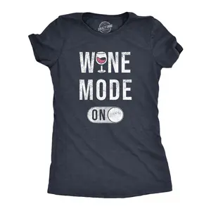 Womens Wine Mode On T Shirt Funny Red White Drinking Lovers Button Joke Tee for Ladies Funny Womens T Shirts Cute Vintage Fashion Casual Ladies T-Shirt Gift Funny Wine Top Women's Novelty Tees Navy -