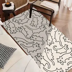 1pc Cute Black and White Cat Pattern Floor Mat, Rug, Fluffy Rug Rugs for Bedroom Men Girls Bedroom Living Room Extra Large Carpets Rugs Clearance Bohemian Rug Classroom Rug Gaming Rug Holiday Gift for Family, Decoration to Your Home