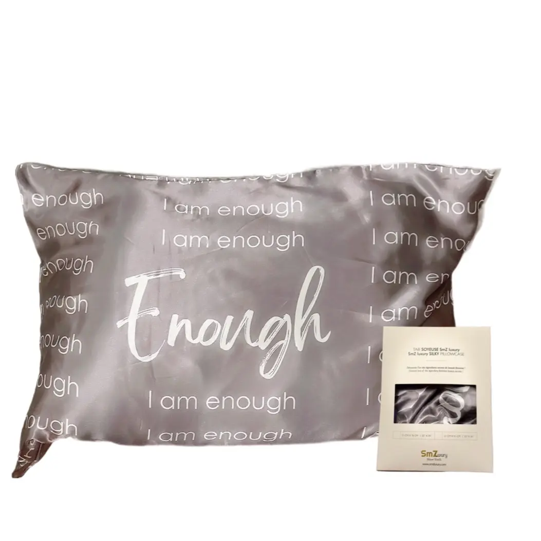 Grey I am enough silky satin pillowcase silk