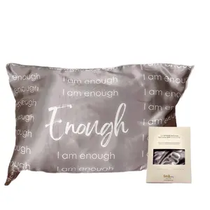 Grey I am enough silky satin pillowcase silk
