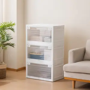 SOBIBO 101QT 3 Tier 4 Tier Stackable Storage Bins with Lid, Doors & Wheels, Collapsible Plastic Organizer Bins for Closet Bedroom